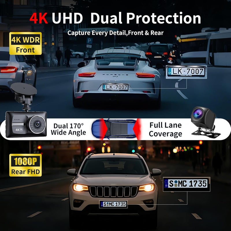 pahaa Dash Cam 4K 2160P Front and Rear, 5G WiFi High Speed Dash Camera for Cars with App, 3.0" IPS Screen,UHD Night Vision 24H Parking Mode, 170° Ultra Wide Angle, WDR, G-Sensor,with a Free 64G SD Card - Image 3